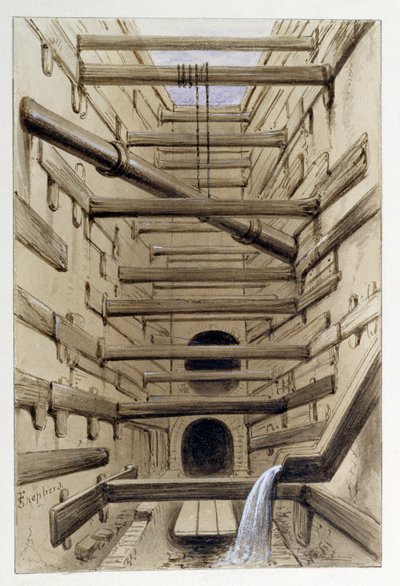 Innenansicht des Fleet Street Abwasserkanals, 1845 von Frederick Shepherd